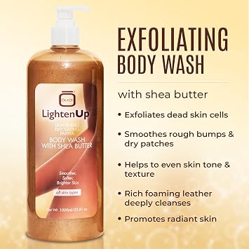 OMIC Lighten-Up LightenUp Exfoliating Body Wash - 33.8 Fl oz / 1000 ml - Formulated to Exfoliate and to Nourish Skin, with Shea Butter, Papaya