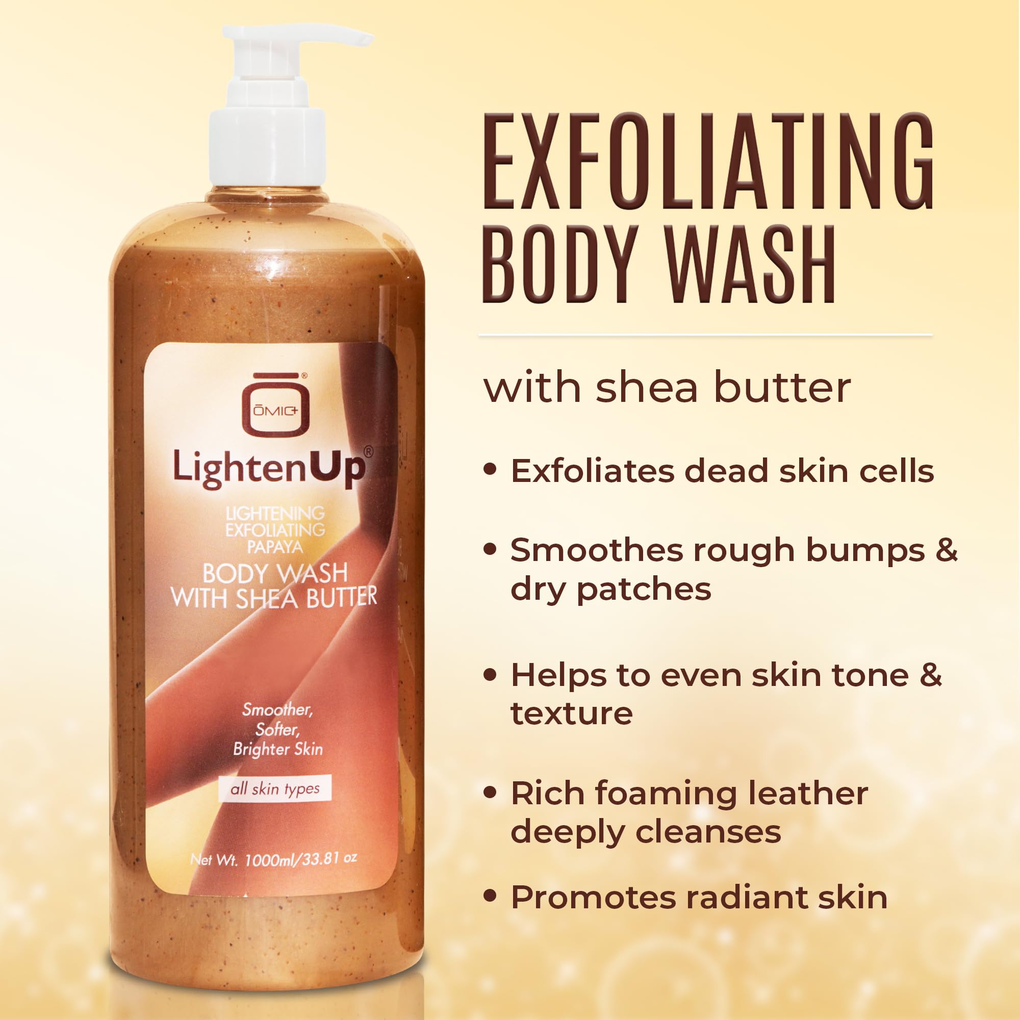 OMIC Lighten-Up Exfoliating Body Wash with Shea Butter & Papaya, 33.8 fl oz