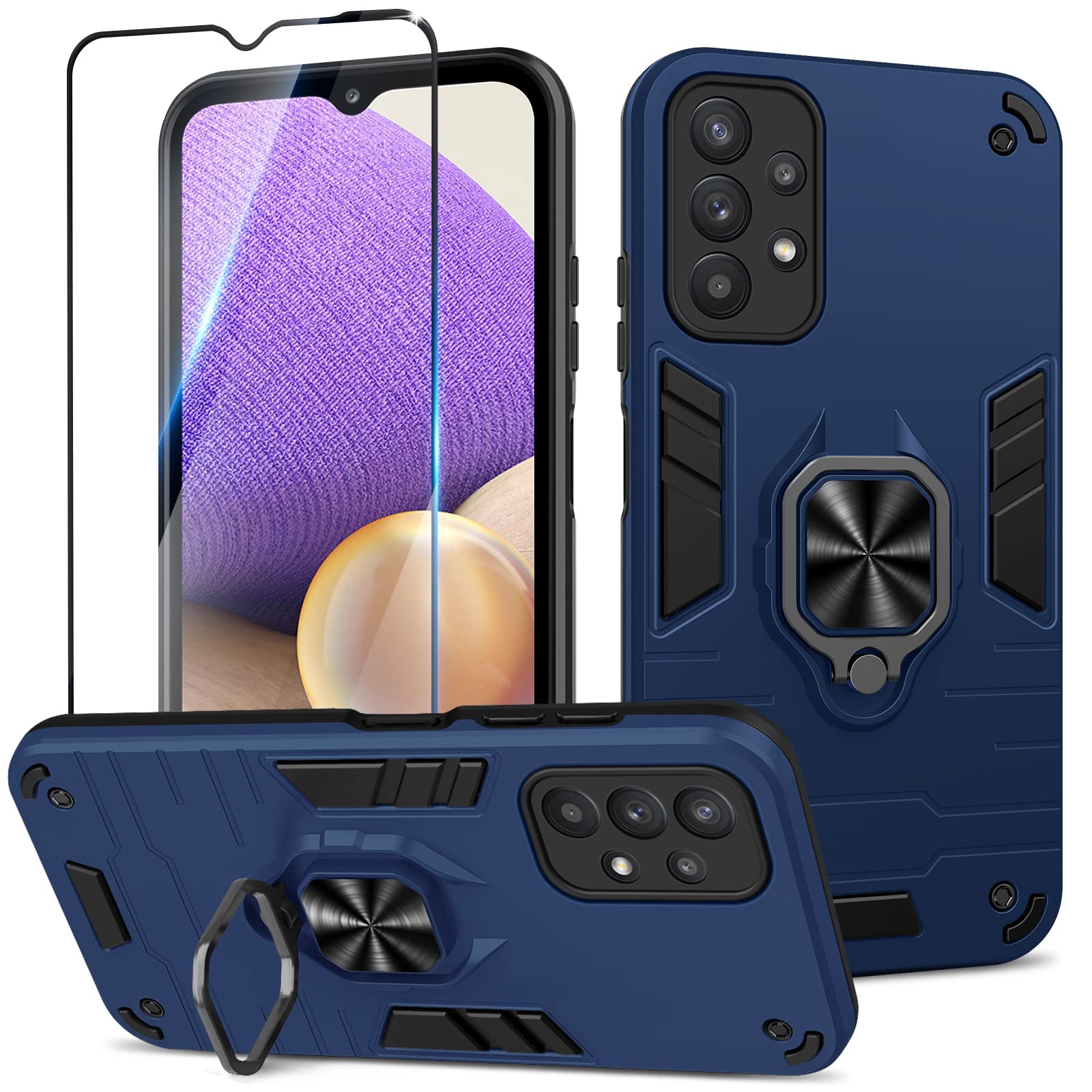 Funda para Samsung Galaxy A13 4G con Cristal Templado Protector Pantalla, Carcasa Antigolpes con Soporte anular metálico, Case Protectora de Grado Militar, Negro — view 16