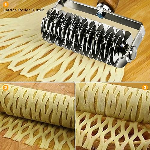 Miniatura 5 de Pastry Lattice Roller Cutter, Stainless Steel Lattice Dough Cutter Lattice Pie Crust Cutter with Wooden Handle for Pie Pizza Bread Beef Kitchen