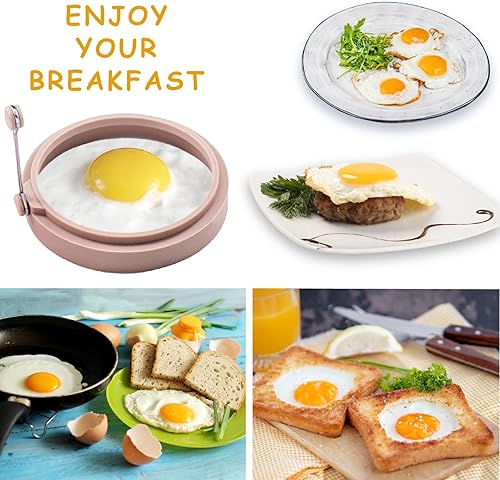 Miniatura 4 de Paquete de 4 anillos de silicona nórdica para huevos, molde antiadherente para huevos, 4 pulgadas, colorido