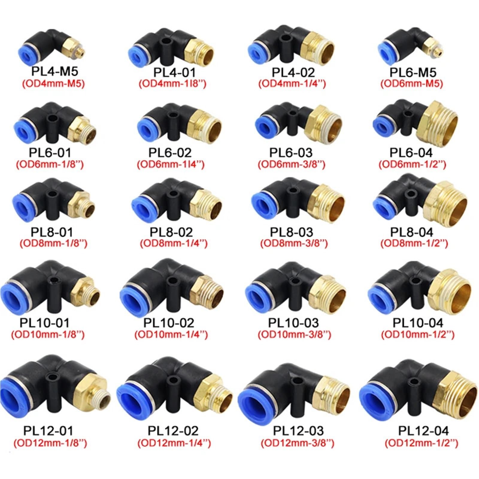 500 connettori pneumatici per aria PL 4/6/8/1012 mm filettatura 1/8 1/4 " 1 cm 0,5" trachea gomito raccordi per tubi flessibili raccordi rapidi (PL4-M5)