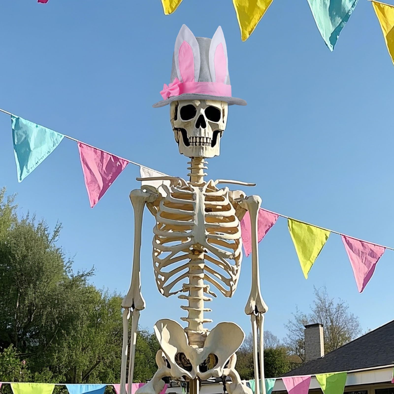 ZhowHoHo Easter 12 Foot Skeleton Outfit Easter Decorations Giant Sized Skeleton Clothes Skeleton Costume Extra Large Hat Set for Garden Lawn Indoor Outdoor Props Decor