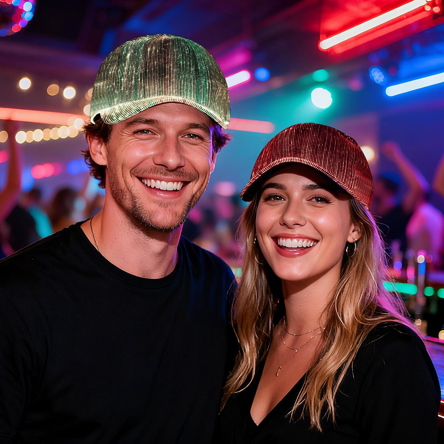 LED Hat, 7 Colors Baseball Cap Light Up Rave Hat Fiber Optic Luminous USB Charge Neon Costume Gift for Men Women - Image 4