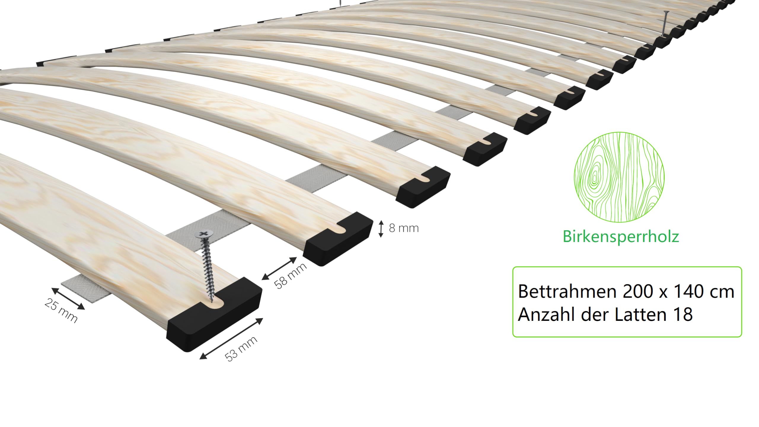 Generisch Lattenrost aus Birken-Federholzleisten,140 x 200 cm, 36 Latten, doppelt Bett, Rahmen, Schlafen, Komfort, natürlich, Jugend, Schlafzimmer