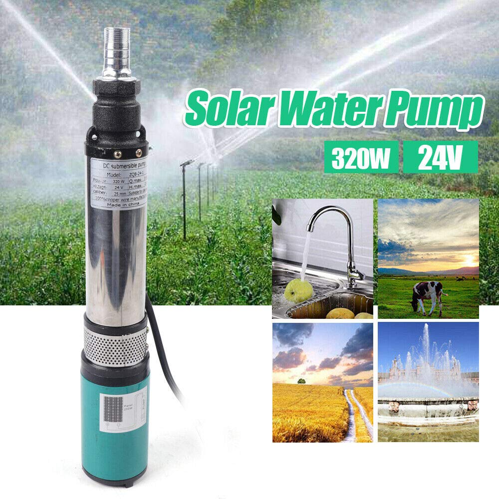 Bomba de inmersión solar para pozos profundos, CC 24 V, 320 W, acero inoxidable, 5 m³/h, 25 m