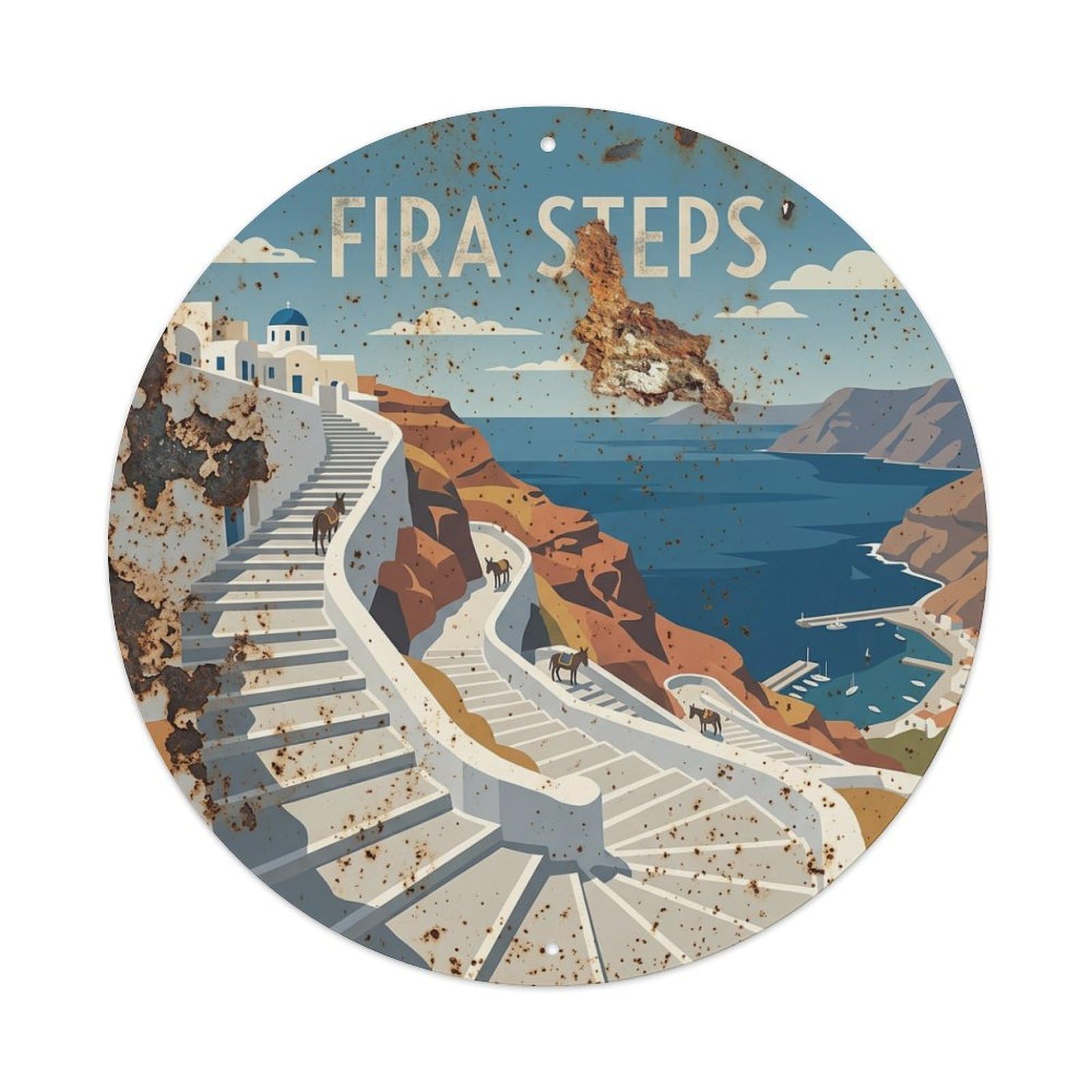 Galvaxio Style Vintage Travel Fira Santorini Steps Metal Tin Sign