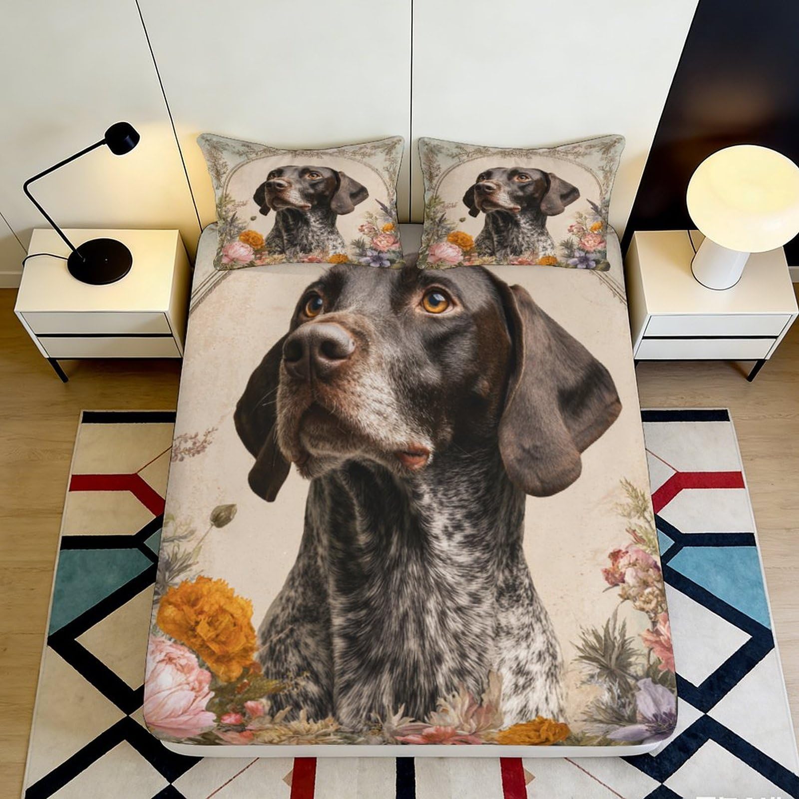 3D Printed dog Fitted Sheet, Microfiber soft touch, stylish room accent, wrinkle resistant, bedroom or guest room bedding, easy care, mattress cover, home decor, chars 160x200x25cm