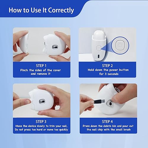 Miniatura 5 de Cortaúñas eléctrico, cortaúñas automático recargable por USB con almacenamiento de clips de uñas y luz LCD, recortador de uñas eléctrico seguro para