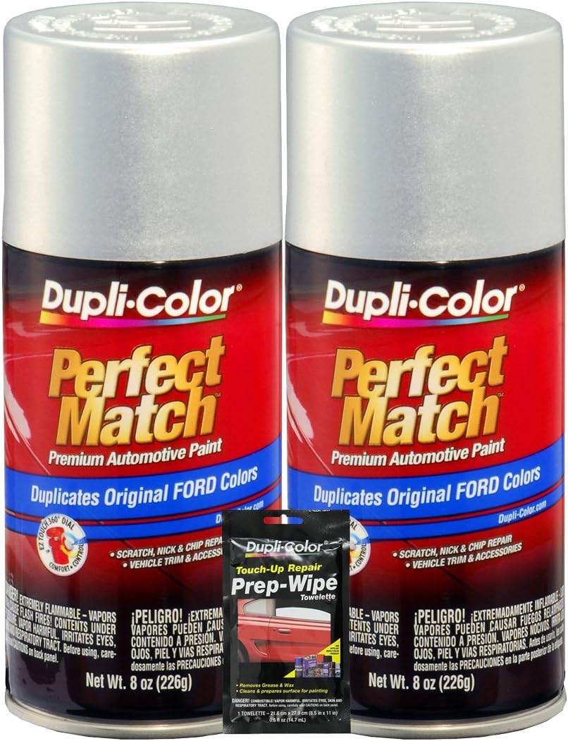 Dupli-Color Silver Frost Exact-Match Automotive Paint for Ford Vehicles - 8 oz, Bundles with Prep Wipe (3 Items)
