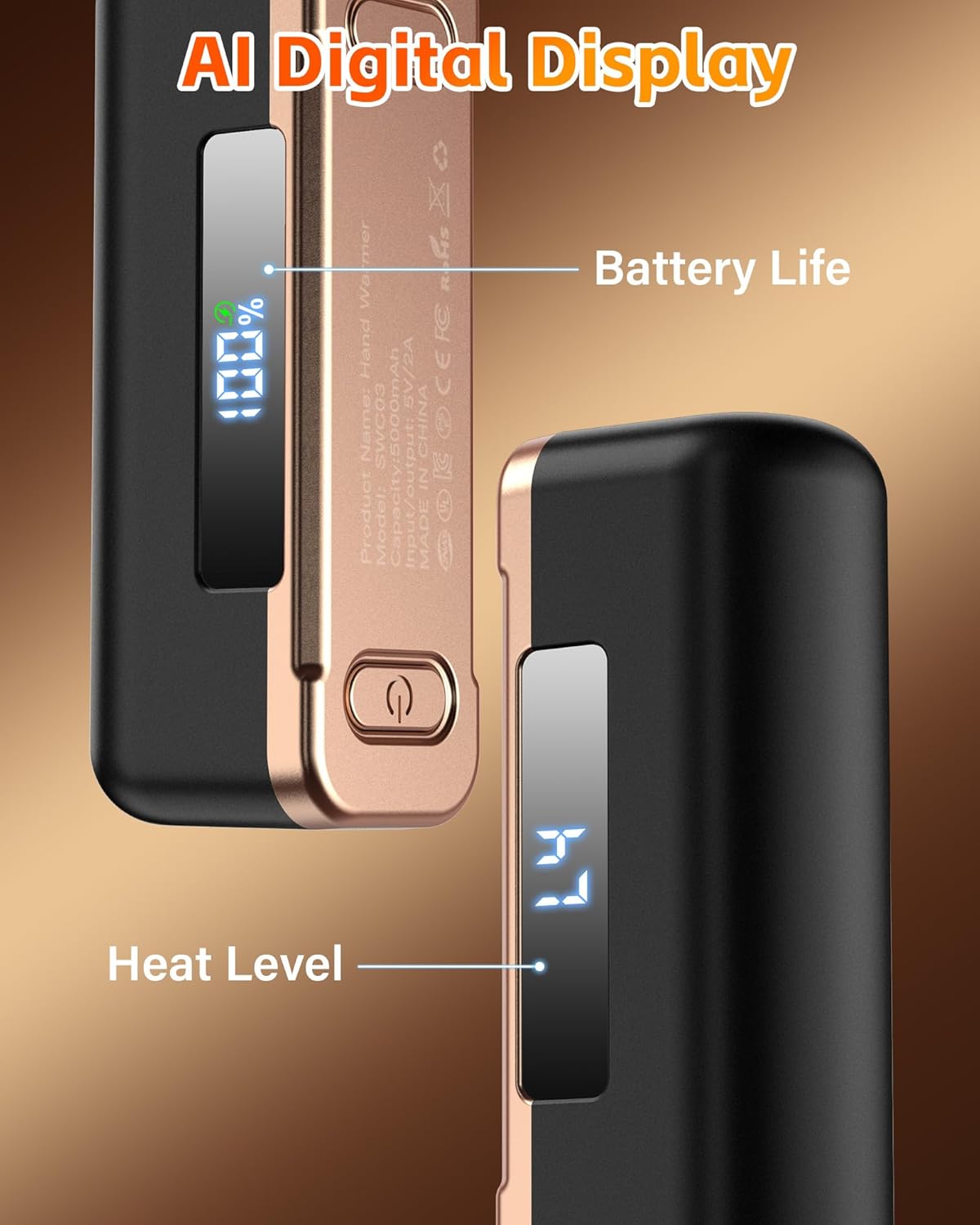 Hand Warmers Rechargeable 2 Pack - Magnetic Electric Hand Warmers 10000mAh, AI Temp Control, Up to 131℉, Reusable Battery Operated Pocket Heater with Digital Display for Raynauds, Hunting, Golf - Image 4