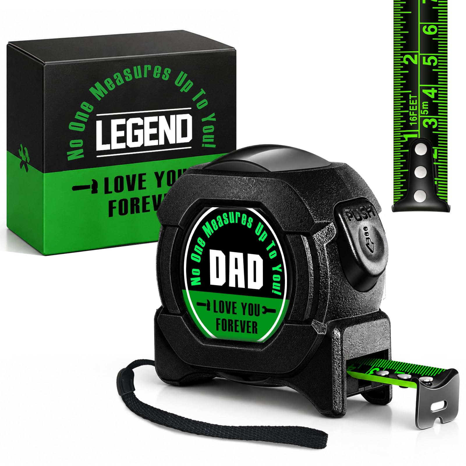 Tape Measure Gift for Dad, Daddy Birthday Gifts from Daughter Son, Unique Presents for Father Stepdad Father in Law, Personalised Gift for Christmas Birthday Anniversary, 5M/16FT Black