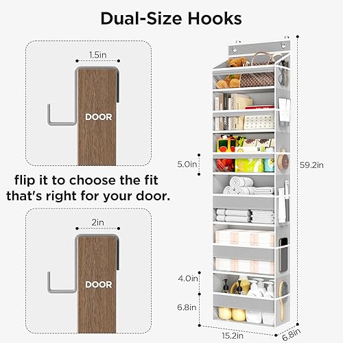 Miniatura 3 de Over The Door Organizer, 6 Shelf Door Hanging Organizers with 6 Large Capacity Pockets, Behind Door Storage Hanging Shelves for Closet Wall Bathroom