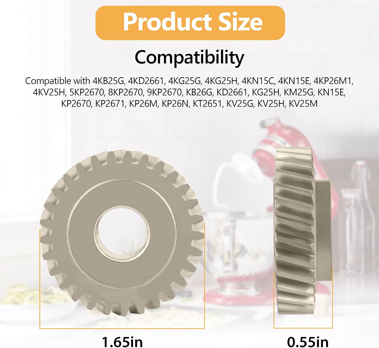W11086780 WP9706529 Replacement Worm Gear Parts for KitchenAid Stand Mixer, 9706529 with 9703680 Circlip 5 & 6 QT