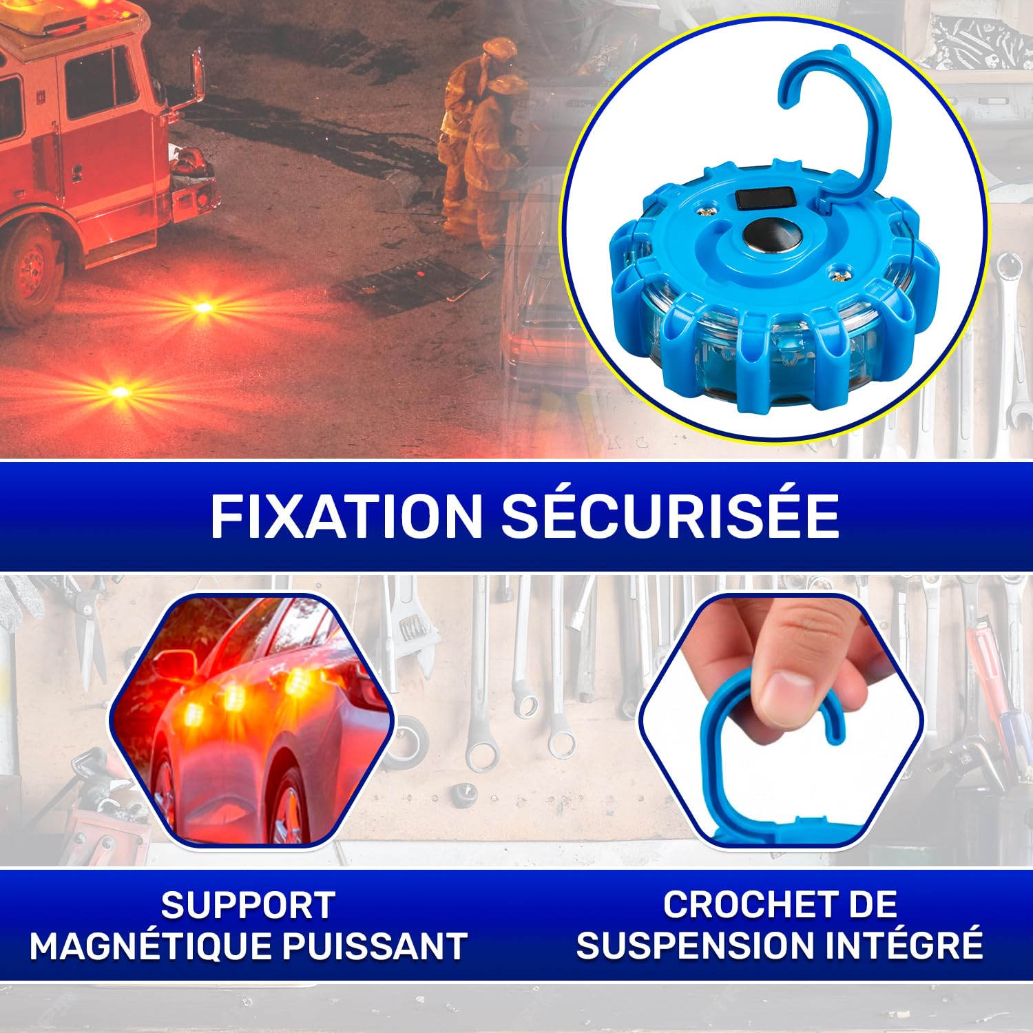 Gyrophare LED sans Fil pour Voiture avec Base Magnétique et Dispose de 9 Modes D’éclairage - Autonomie Jusqu’à 48 Heures - Girophare LED Vehicule Idéal en Cas D’arrêt D’urgence - MONTERAL