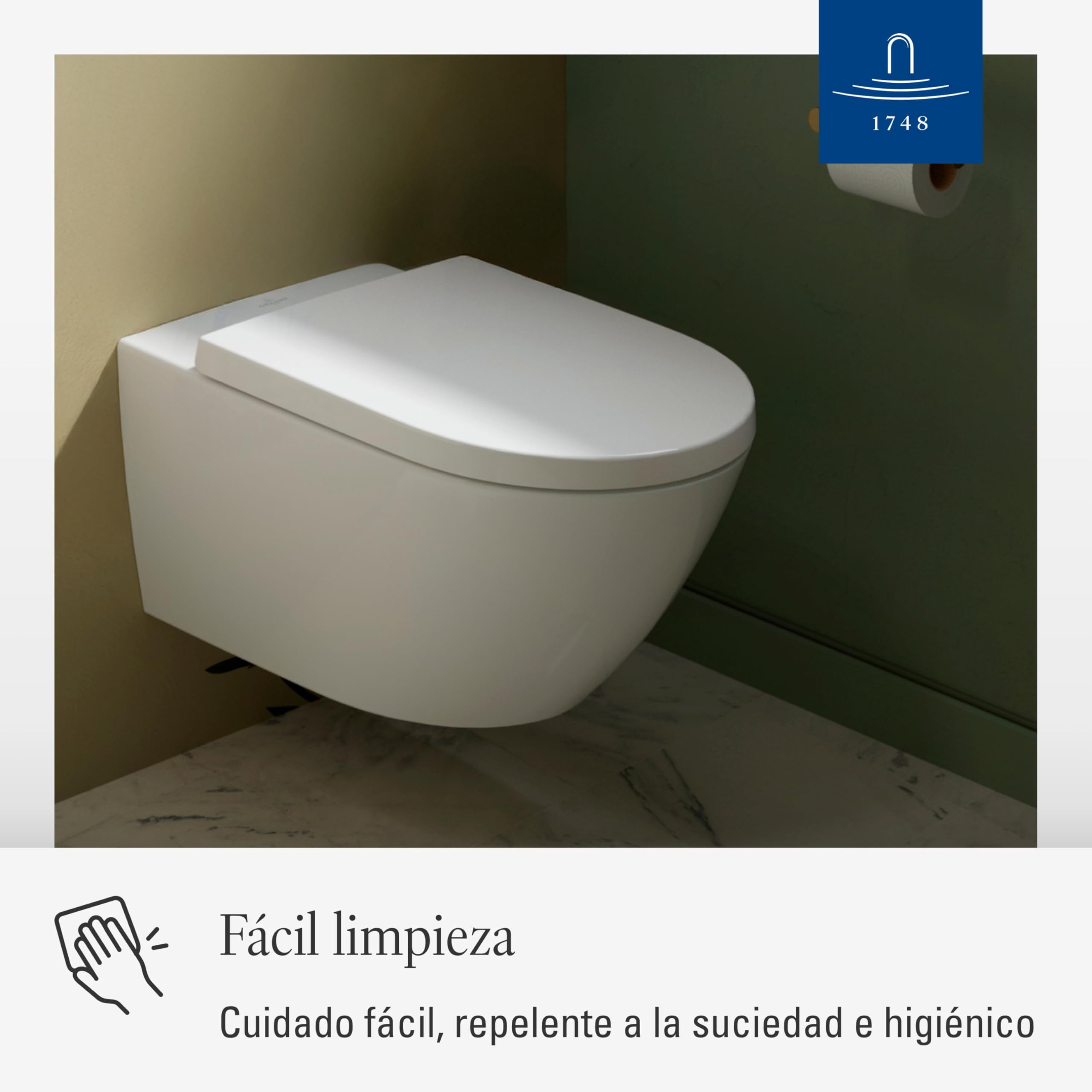 Villeroy & Boch Subway 3.0 asiento WC, forma en D –Blanco Alpino, brillo | Con bisagras de acero inoxidable, de Duroplast antirroturas, repuesto original, 8M426101