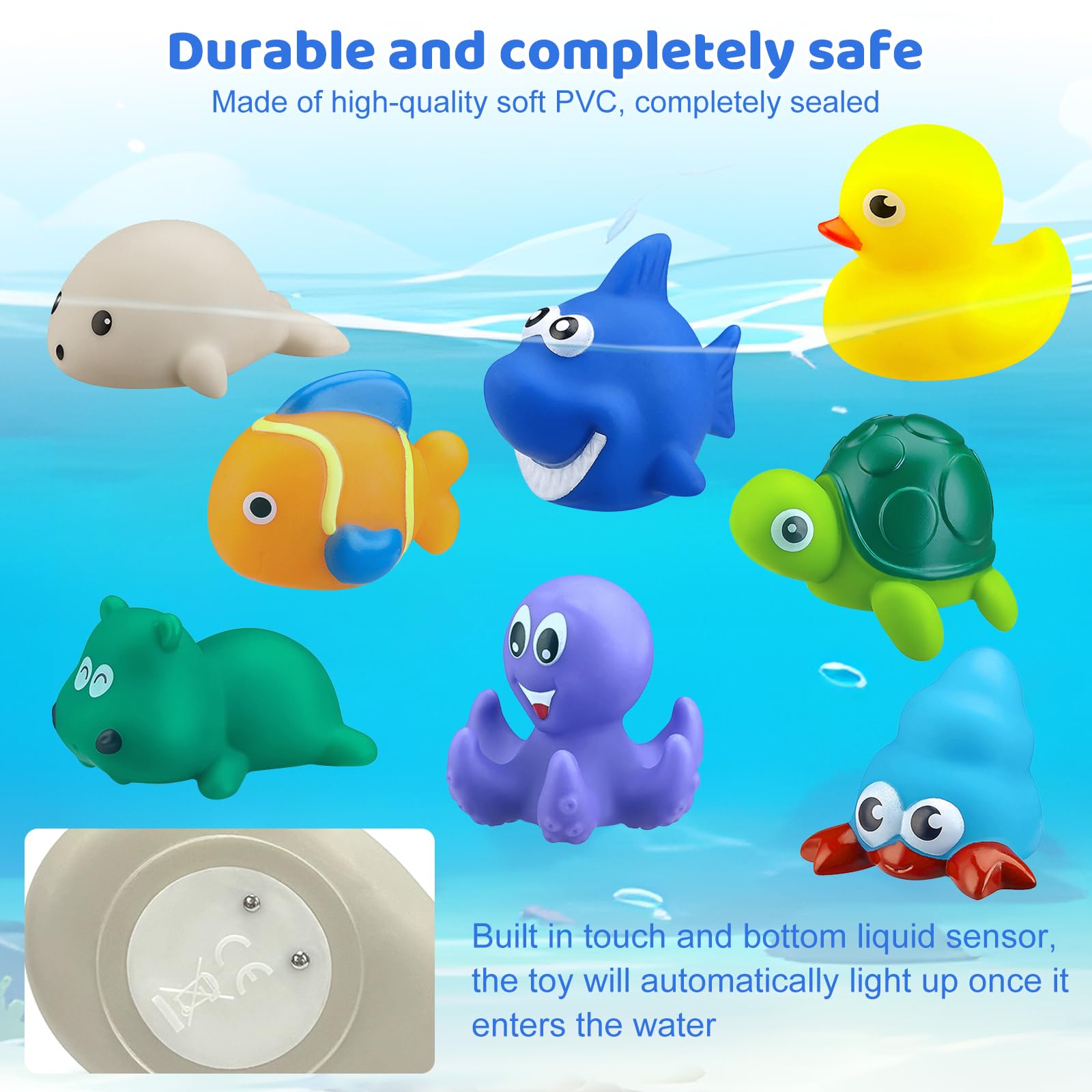 8Pcs LED Floating Light Up Bath Toys, Mold Resistant Baby Bathtub Toys for 6 Months+, Light Up Animal Bath Toys for Toddlers 2 Years Old — view 5