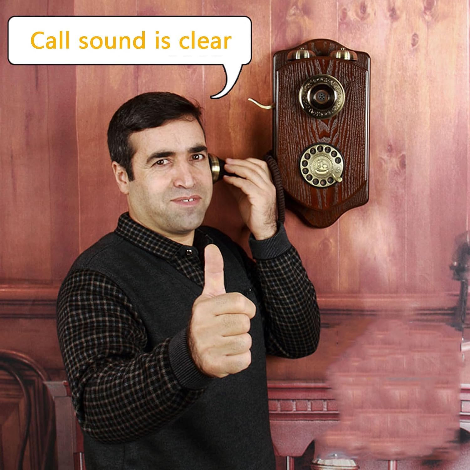 Naścienny telefon vintage – przewodowy design retro z tarczą ze stopu metalu i słuchawką w stylu antycznym do domu, biura, filmu i wystroju vintage