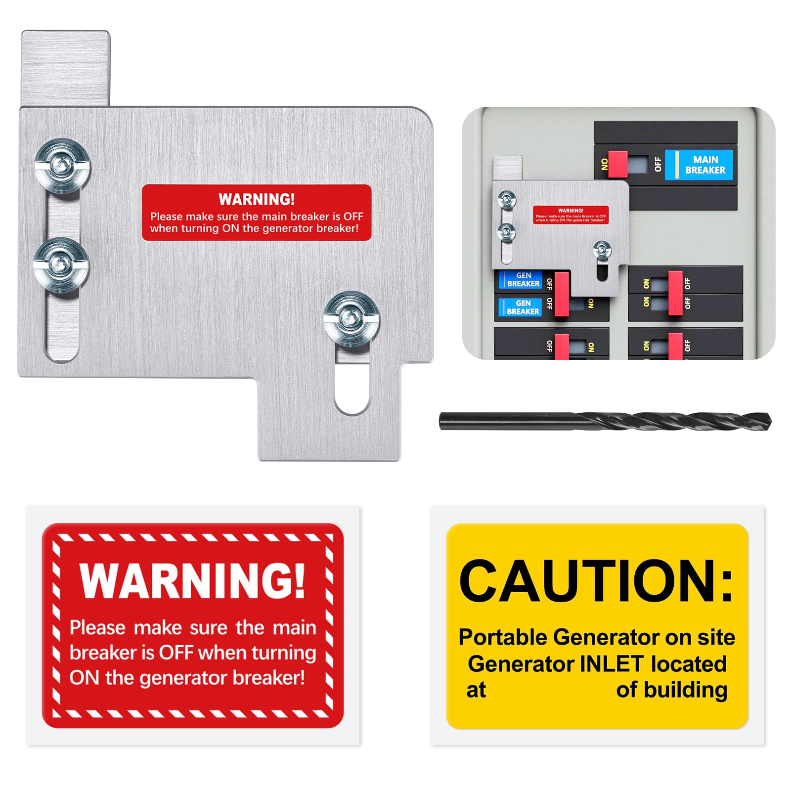 Generator Interlock Kit for Horizontal Main Cutler Hammer CH series TAN Breaker 150 or 200 amp Panels, 1 1/2 Inches Spacing, Brushed Nickel