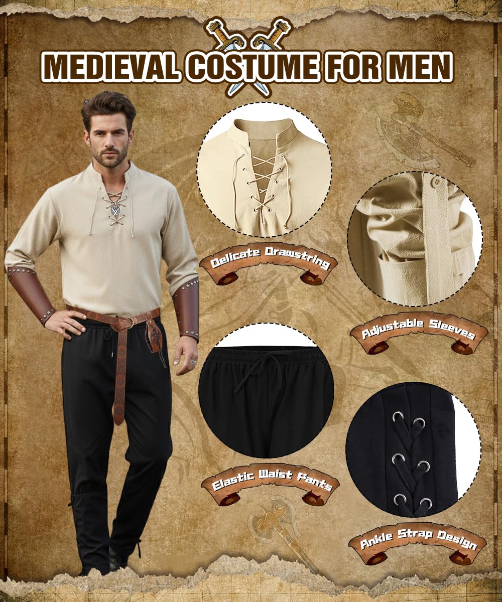 Disfraz Caballero Medieval, Vestido Medieval Caballero con Pulsera Cinturón, Regalo para Hombre, Conjunto de Ropa de Época para Carnevale Cosplay Halloween Cumpleaños
