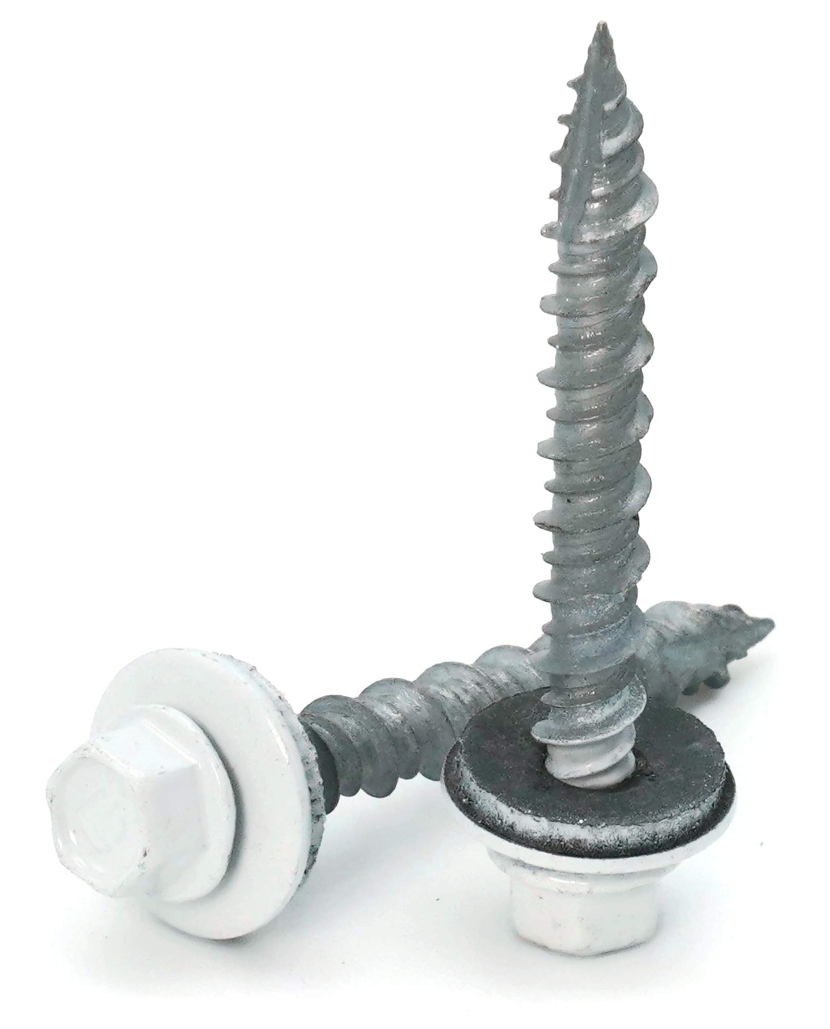 Hex Washer Head Hi-Lo Thread Mechanical Galvanized Roofing Screws White Finish - #10 x 3