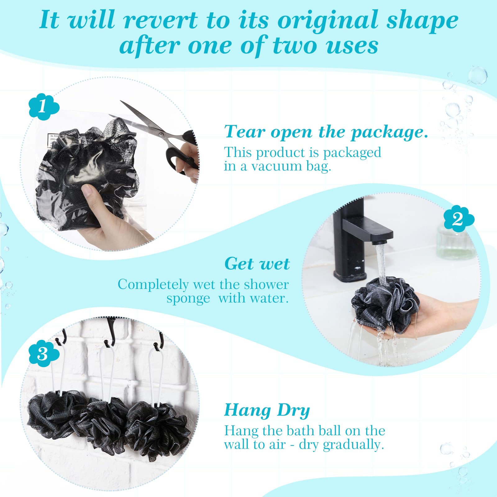 Sunnyray 100 esponjas de lufa a granel pequeñas para baño, ducha, 20 g, tamaño de viaje, esponjas, suaves, para mujeres y hombres, accesorios de baño, accesorios de baño, juego de malla de puf (negro