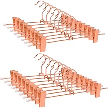 Amber Home 24 Pack Rose Copper Gold Metal Pants Skirts Hangers 12 Inch, Sturdy for Slacks Trousers with 2 Adjustable Non Slip Clips and Swivel Hook 24 Pack
