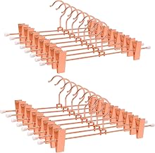 Amber Home Pack of 20 30 cm Iron Hangers Copper Red, Rose Gold Metallic Hanger for Trousers, Shorts, Skirts, Socks and Underwear, with Non-Slip Clips | 30cm/11.81", Adjustable Non-Slip Clips, Hangers for Pants, Jeans, Shorts, Shorts and Pants