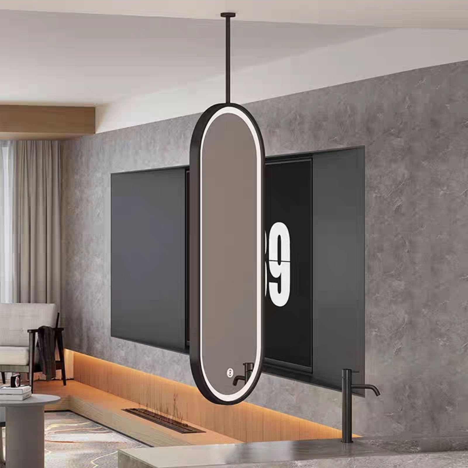 Vrijstaande Desktop Make-up Spiegel Met LED-Verlichting, Ronde Grote Make-up Spiegel Voor Slaapkamer, Metalen Frame IJzeren Kunst Vrijstaand, Rond (Kleur: Zwarte Vanity Mirror, Grootte: 40 x 45 cm