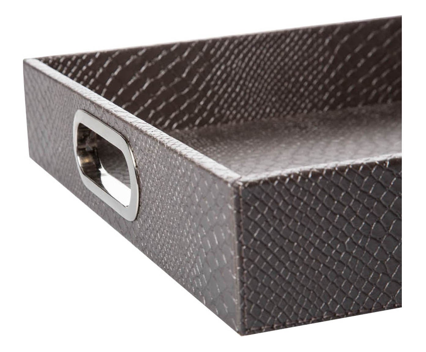 147 A12 Plateau avec anses Simili Cuir Taupe 45 x 33 x 6 cm