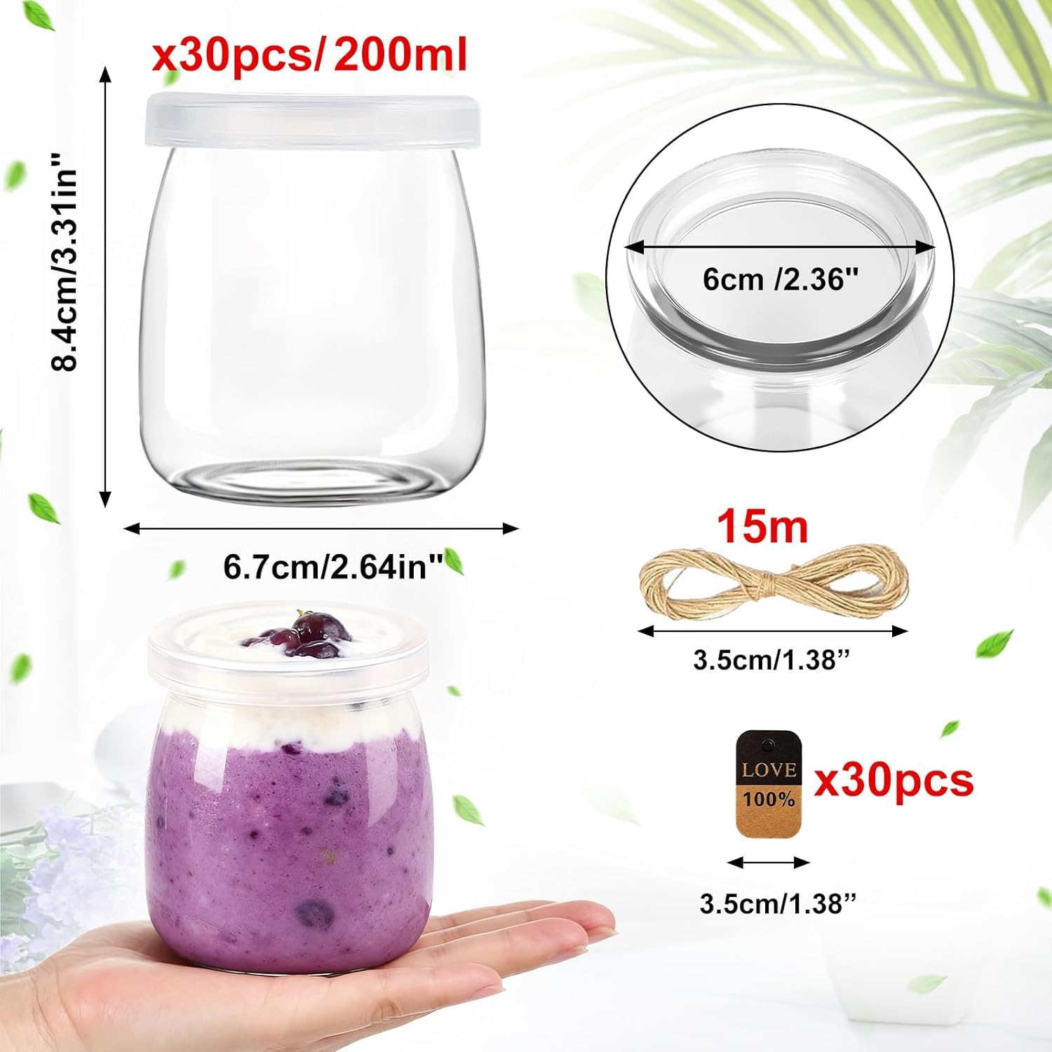 200ml Dessertgläser,Durchsichtige Joghurtgläser with Lid (30 Stück) - Joghurtgläser mit Deckel,Joghurt-Gläser, Weckgläser Glas Einweckgläser Tulpenglas für Marmeladen, Gelees, Honig, Desserts