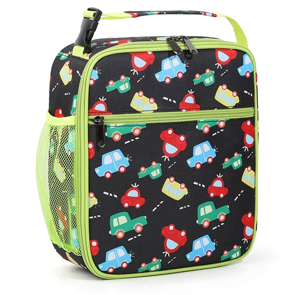 MIFKLMV Car Insulated Kids Lunch Bag Multi-Compartment Large Thermal Cooler Bag for Boy Picnic School Lunch Box Tote, Black