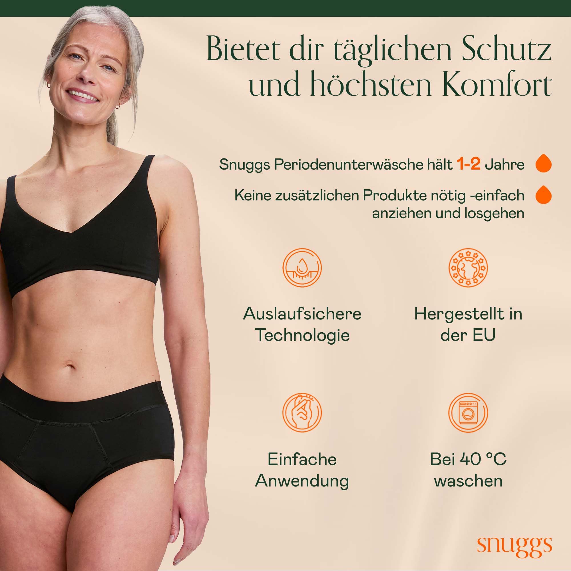 snuggs® inkontinenz slip damen – Inkontinenz Unterwäsche Damen, Waschbare Periodenunterwäsche & Inkontinenzslip – Atmungsaktiv, Wiederverwendbar, Waschbar – Bequemer, Sicherer Schutz