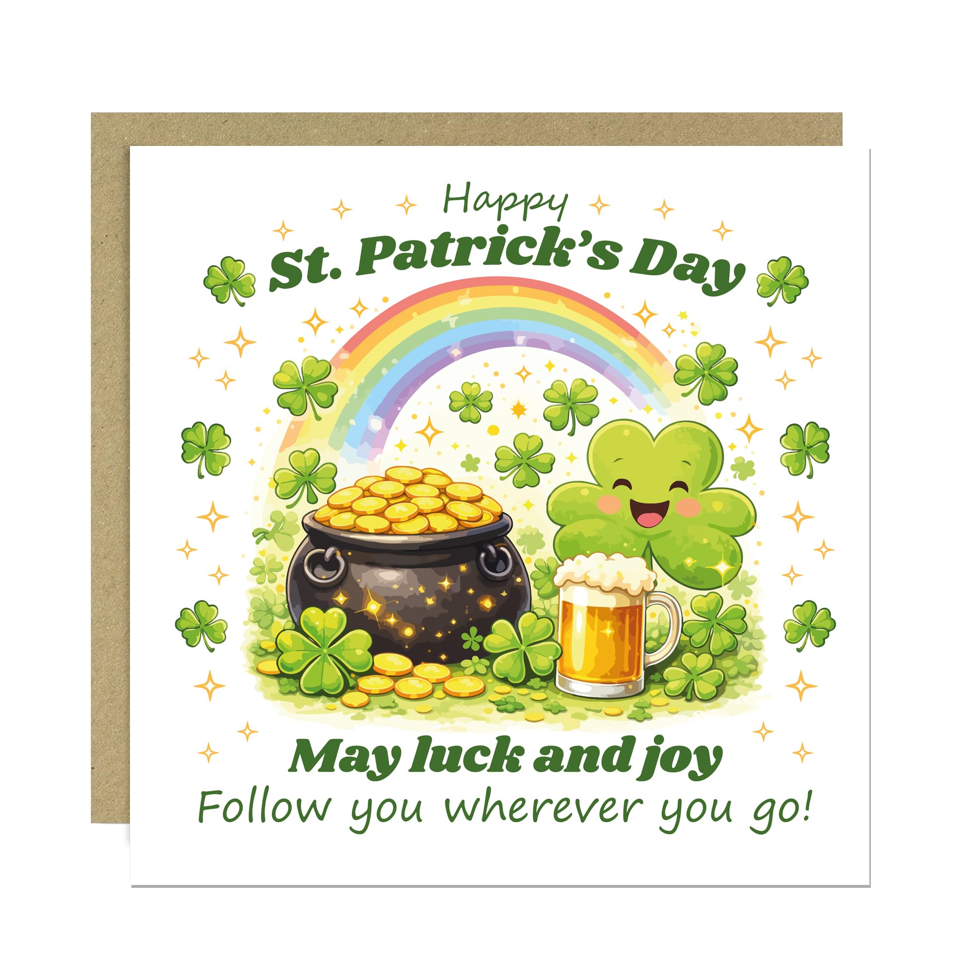 RED OCEAN Happy St Patricks Day Card Irish Luck Greeting Card Shamrock Rainbow Pot of Gold Card Lucky Clover St Paddy’s Day Card for Friend Family Funny Irish Card