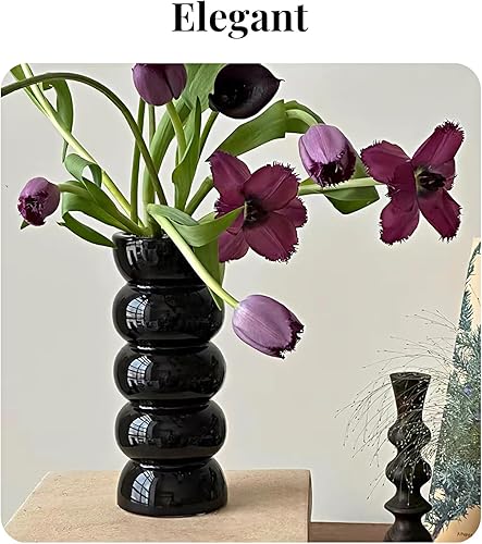 Miniatura 2 de Jarrón de cerámica negra, jarrón moderno, florero decorativo, jarrón para flores, florero único, lindo jarrón de flores, florero de burbujas, jarrón