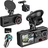 Câmera de Carro 4K UHD com Dupla Câmera (Frontal e Traseira), Visão Noturna, Tela IPS 2.0'', Ângulo de 170°, WDR, Cartão de 64GB Incluso