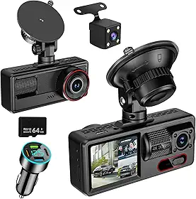 Câmera de Carro 4K UHD com Dupla Câmera (Frontal e Traseira), Visão Noturna, Tela IPS 2.0'', Ângulo de 170°, WDR, Cartão de 64GB Incluso