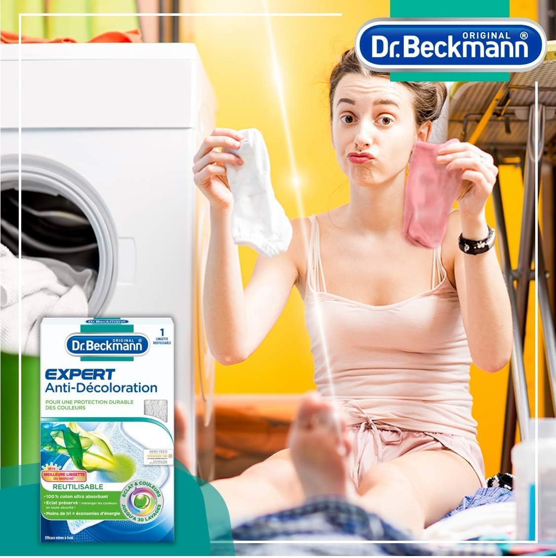 Dr. Beckmann - Lingette Anti-Décoloration Réutilisable - Maintien de l'Éclat des Couleurs - Fibre 100% Coton - Jusqu'à 30 Lavages - Lot de 12