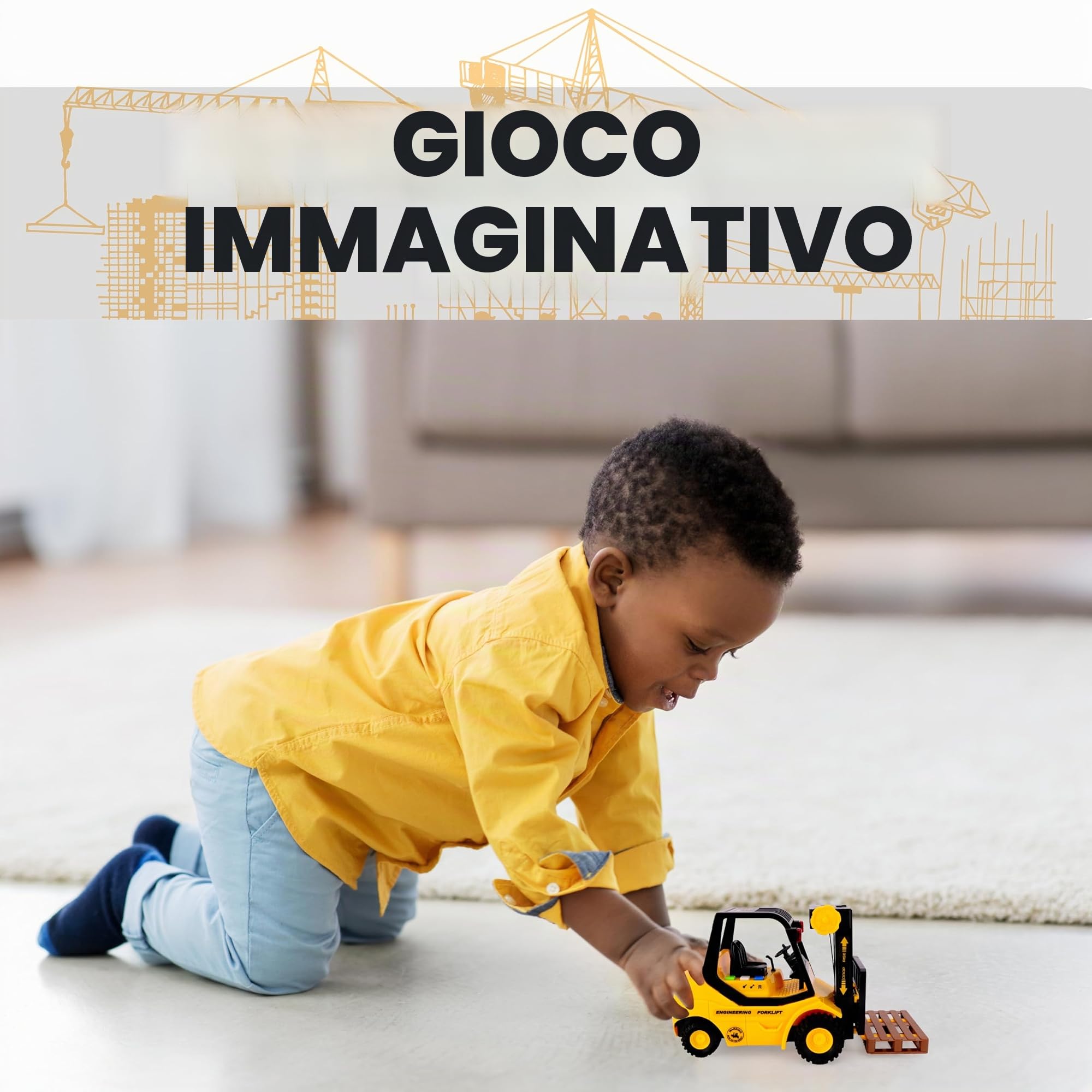 Toyland® 23 cm (9") Transpallet con carrello elevatore a frizione - Scala (1:16) - Giocattolo da costruzione per ragazzi con luci e suoni - Dai 3 anni in su