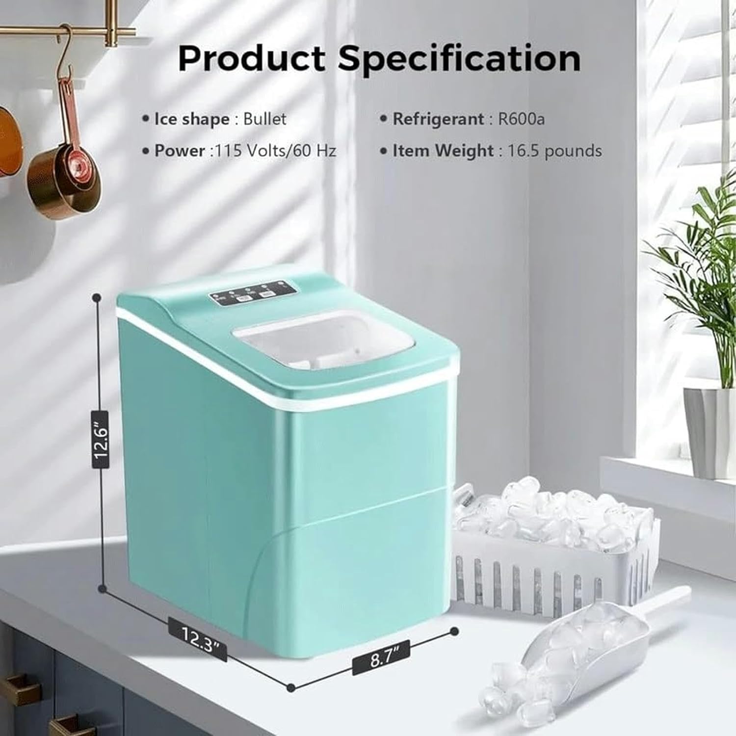 AMNOOL mdlian Ice Makers Countertop 26Lbs/24Hrs Portable Countertop Ice Machine 2 Ice Cubes