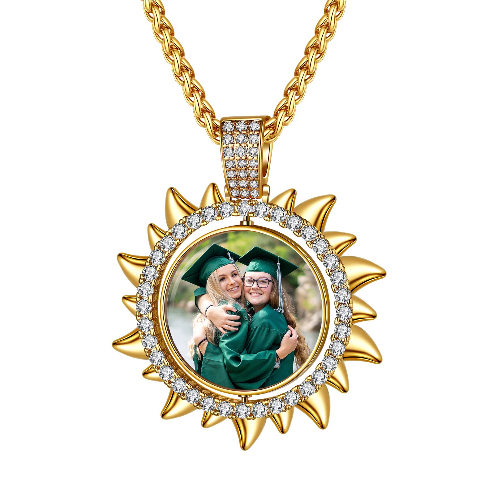 Custom4U Picture Necklace Personalized Photo Circle Chain for Men Women
