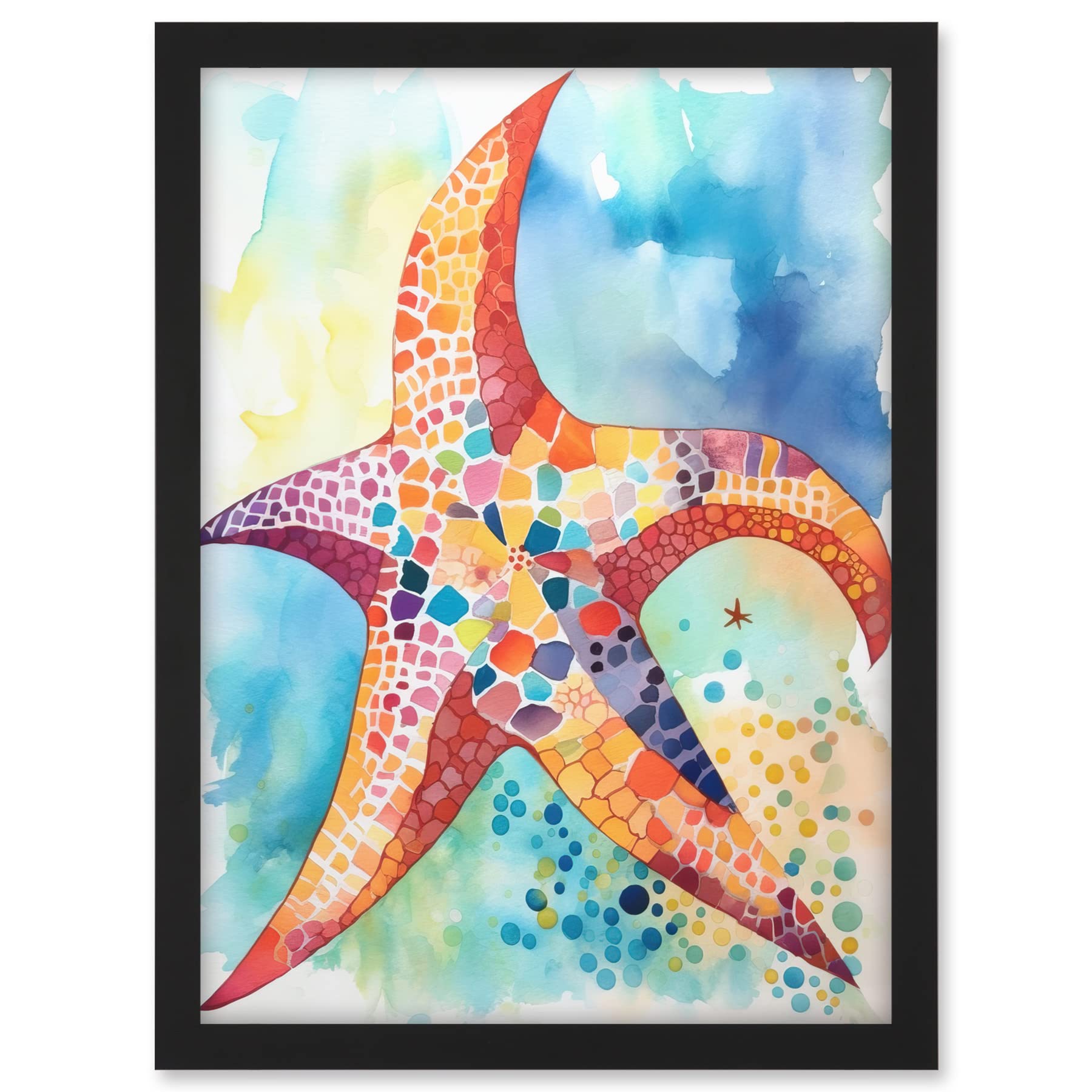 Artery8 Abstract Mosaic Starfish Folk Art Artwork Framed A3 Wall Art Print
