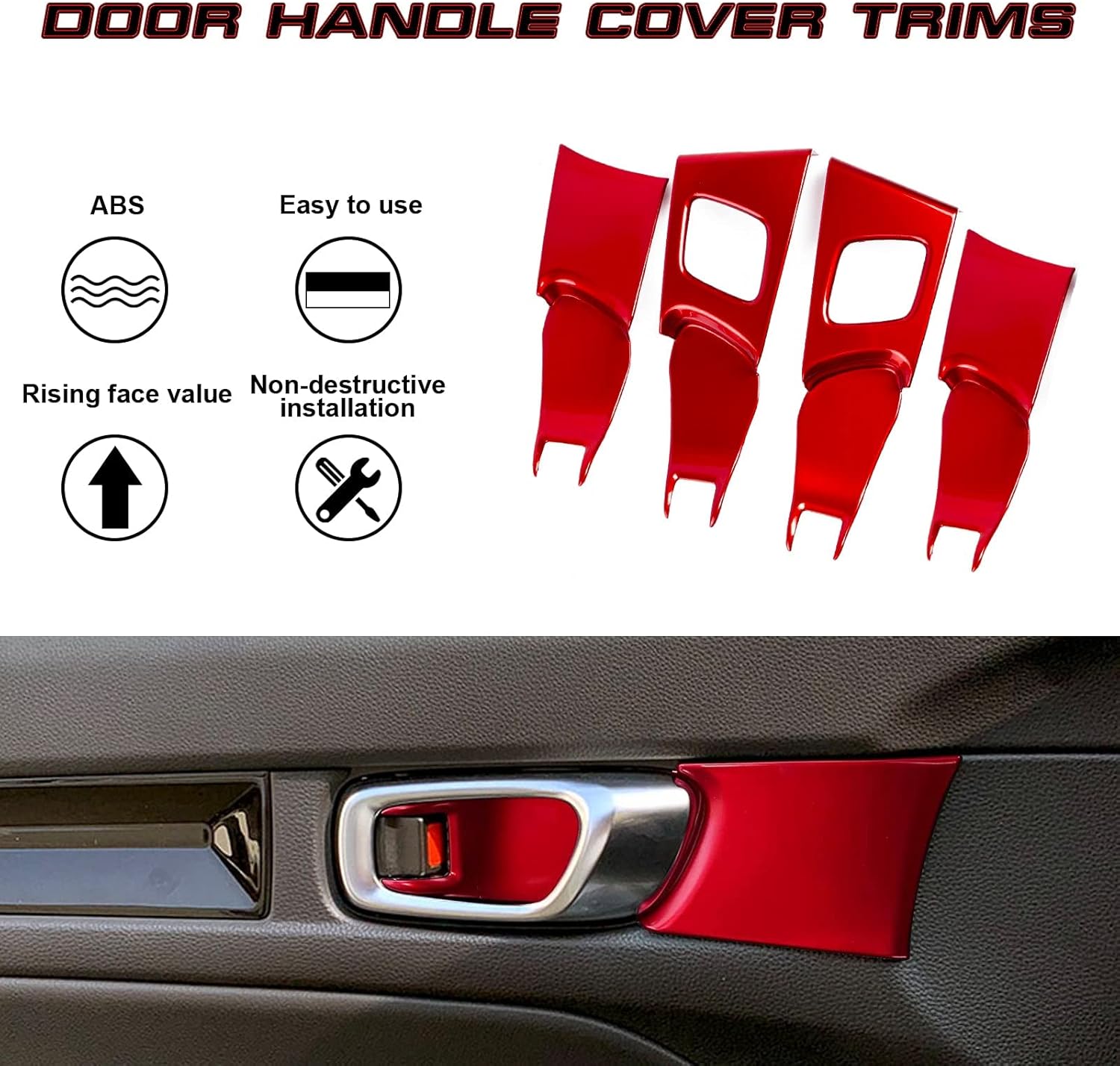 x xotic tech Red Car Inner Door Handle Bowl Cover Trim Compatible with Honda Civic 11th Gen 2022 2023 2024 2025 2026 Interior Accessories