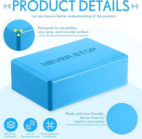 Miniatura 3 de Paquete de 4 bloques de yoga antideslizantes para pilates, bloques de espuma de ladrillo para pilates, danza, gimnasia, entrenamiento, fitness,