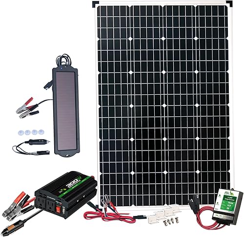 Miniatura 1 de Nature Power Kit solar completo de 110 vatios con inversor de potencia de 300 vatios, controlador de carga de 11 amperios y cargador de batería