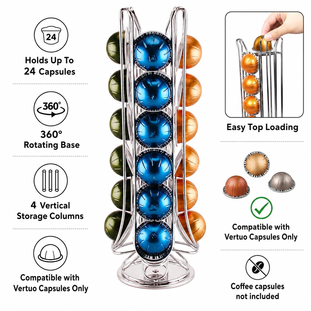 Exzact Porta Capsule per Caffè, Compatibile con Vertuo (24 pezzi) - Supporti per Capsule Vertuoline Cialde