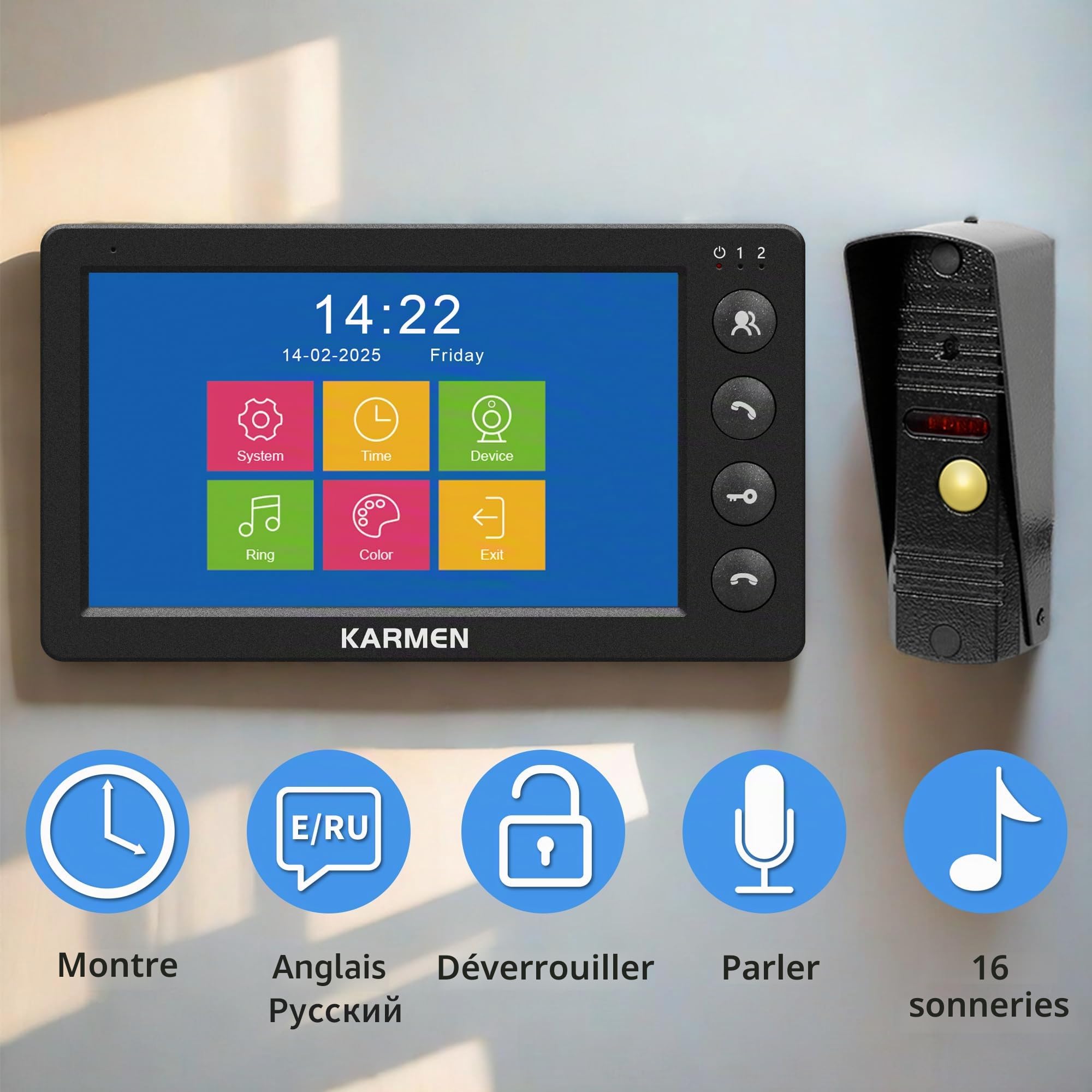 Karmen Interphone vidéo Filaire, Interphone de Porte, Extérieur étanche, Vision Nocturne Infrarouge, Parlant au Visiteur, Prend en Charge AC 100V-240V