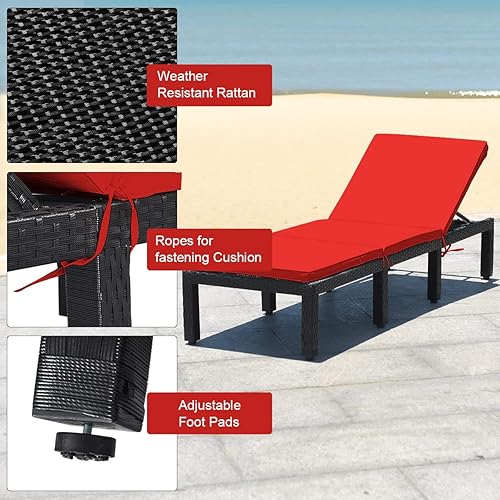 Miniatura 6 de Tangkula Juego de 2 sillas de mimbre para patio, sillas reclinables ajustables de ratán para exteriores, tumbona moderna de ratán con asiento y