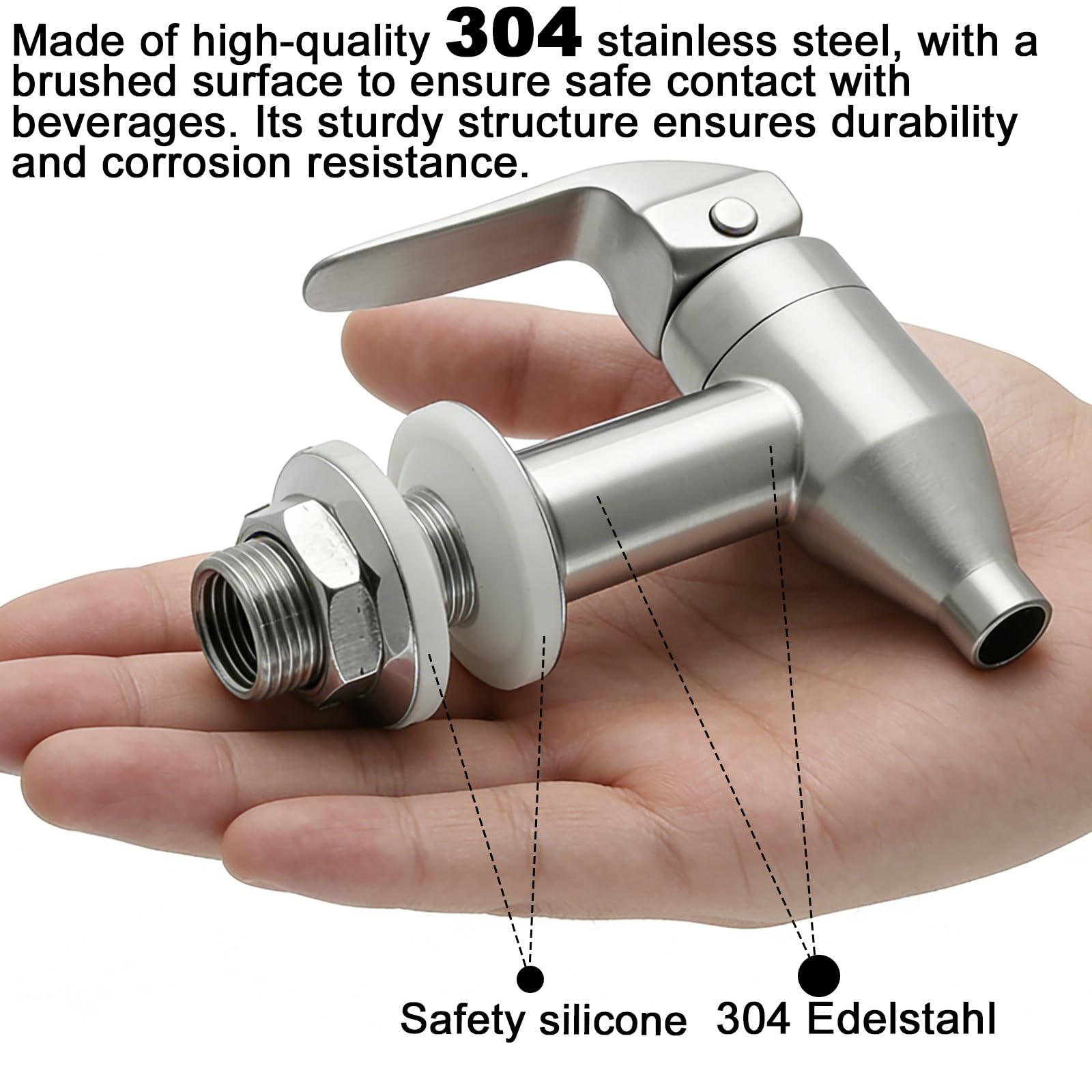 Dispensador de bebidas de acero inoxidable 304, 2 unidades, dispensador de bebidas con grifo, grifo de repuesto para celebración y botella de bebidas, rosca de 16 mm