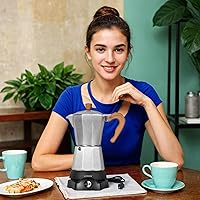 Vista 6 de Cafeteras Eléctricas Modernas, Cafetera de Espresso Portátil de 6 Tazas, Cafetera Moka de 300ml con Base Desmontable y Protección contra plateado